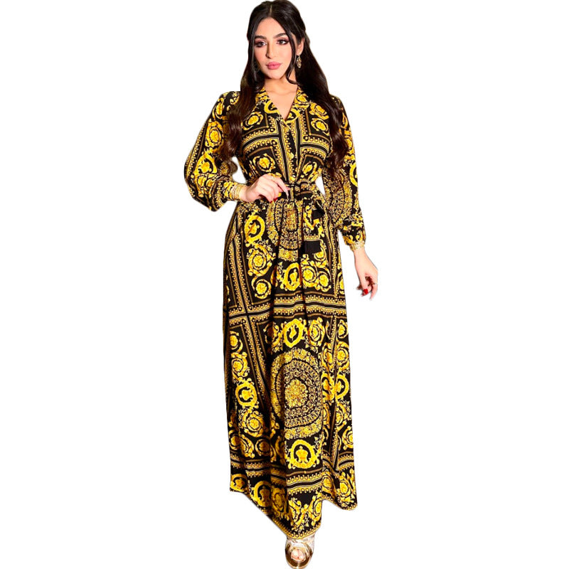Fashionable Long-Sleeved Floral Print Dress
