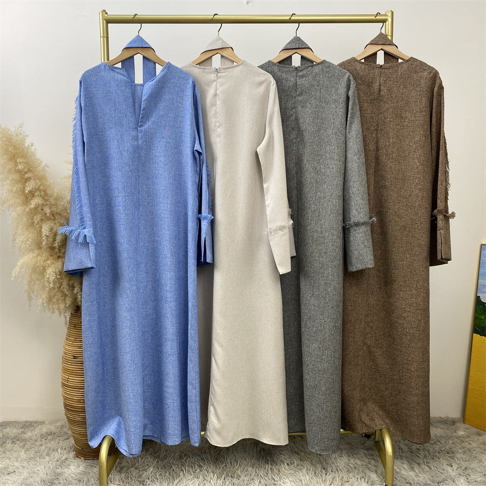 Fringe Sleeve Muslim Flare-Hem Maxi Dress