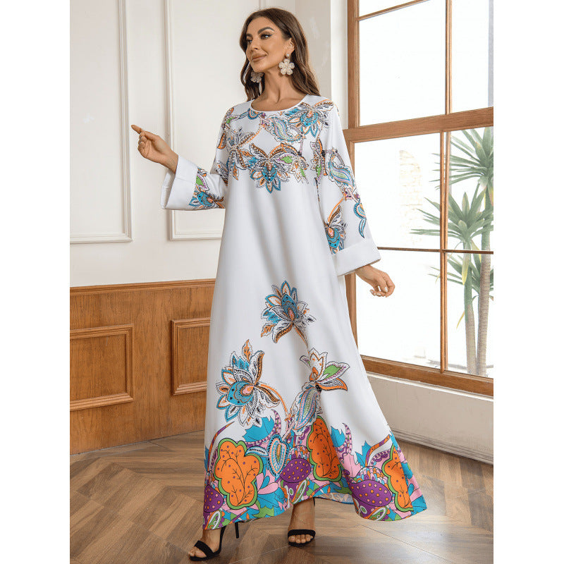 Floral Rhinestone Muslim Evening Kaftan Maxi Dress