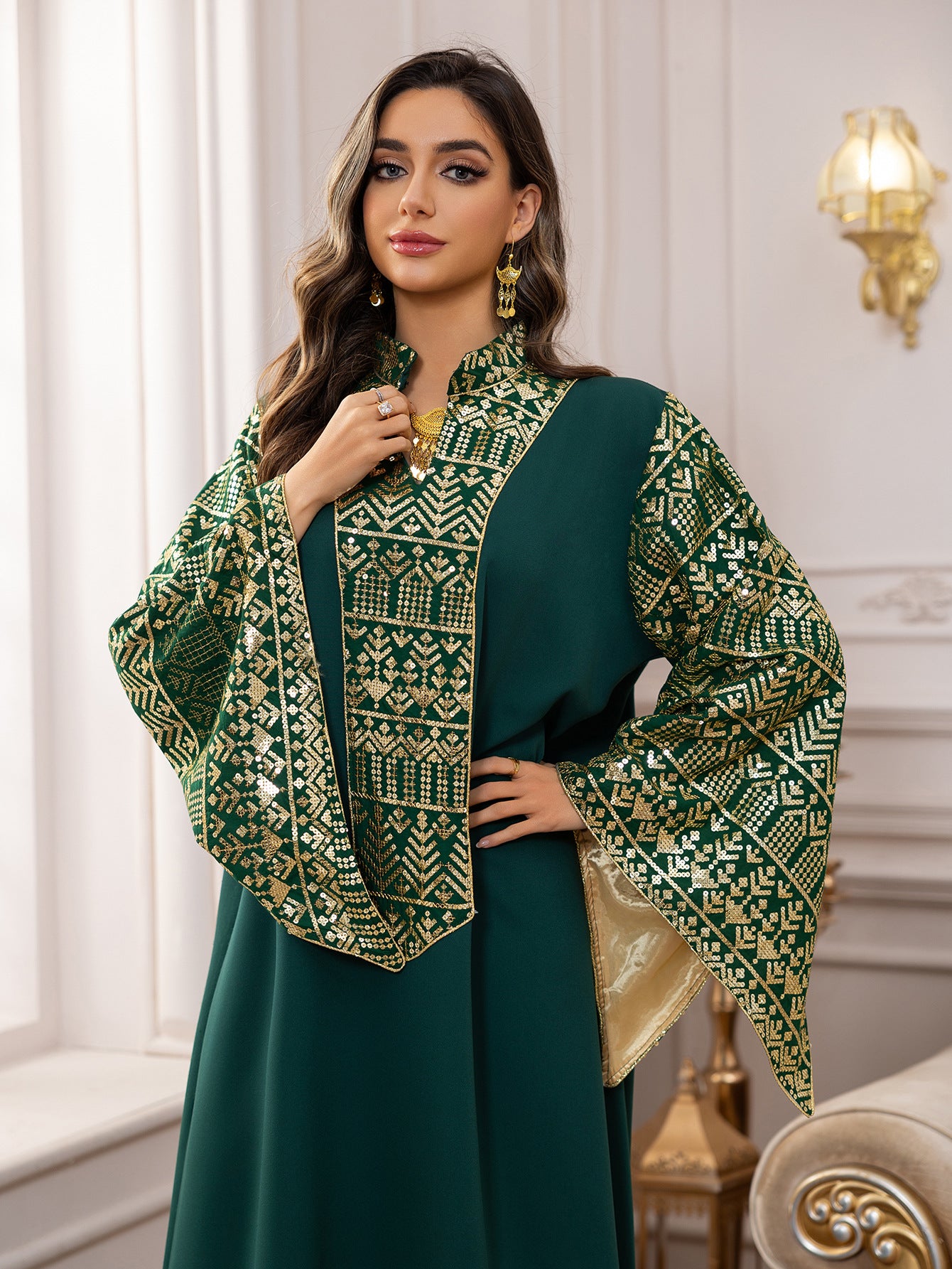 Women's Sequin Embroidered Large-sleeved Dress