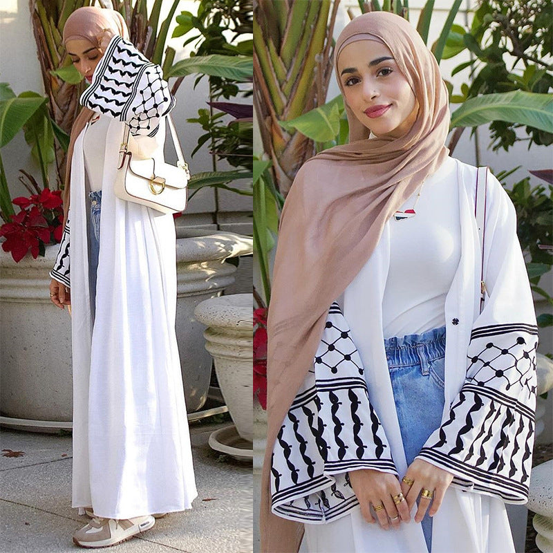 Women's White Abaya Embroidered Robe