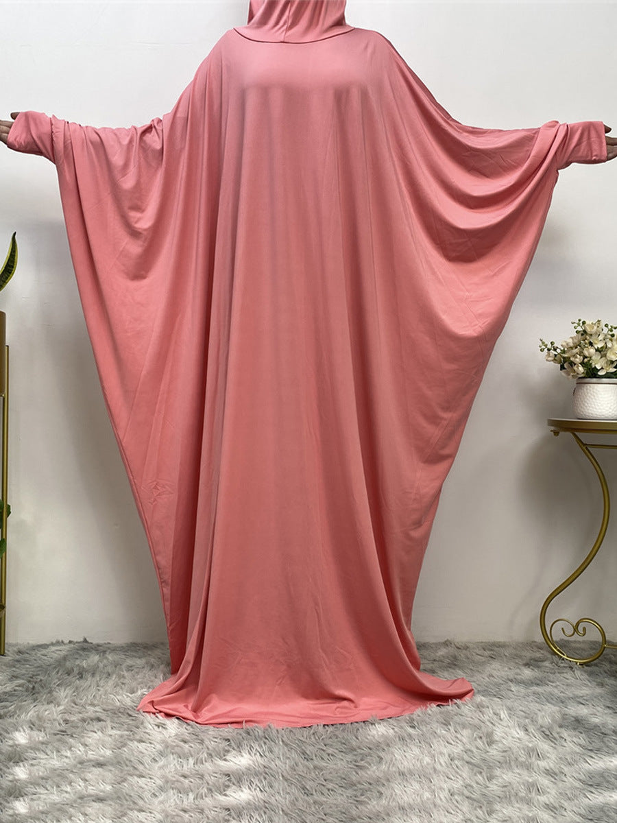 Solid Color Fashion Bat Sleeve Abaya Dress