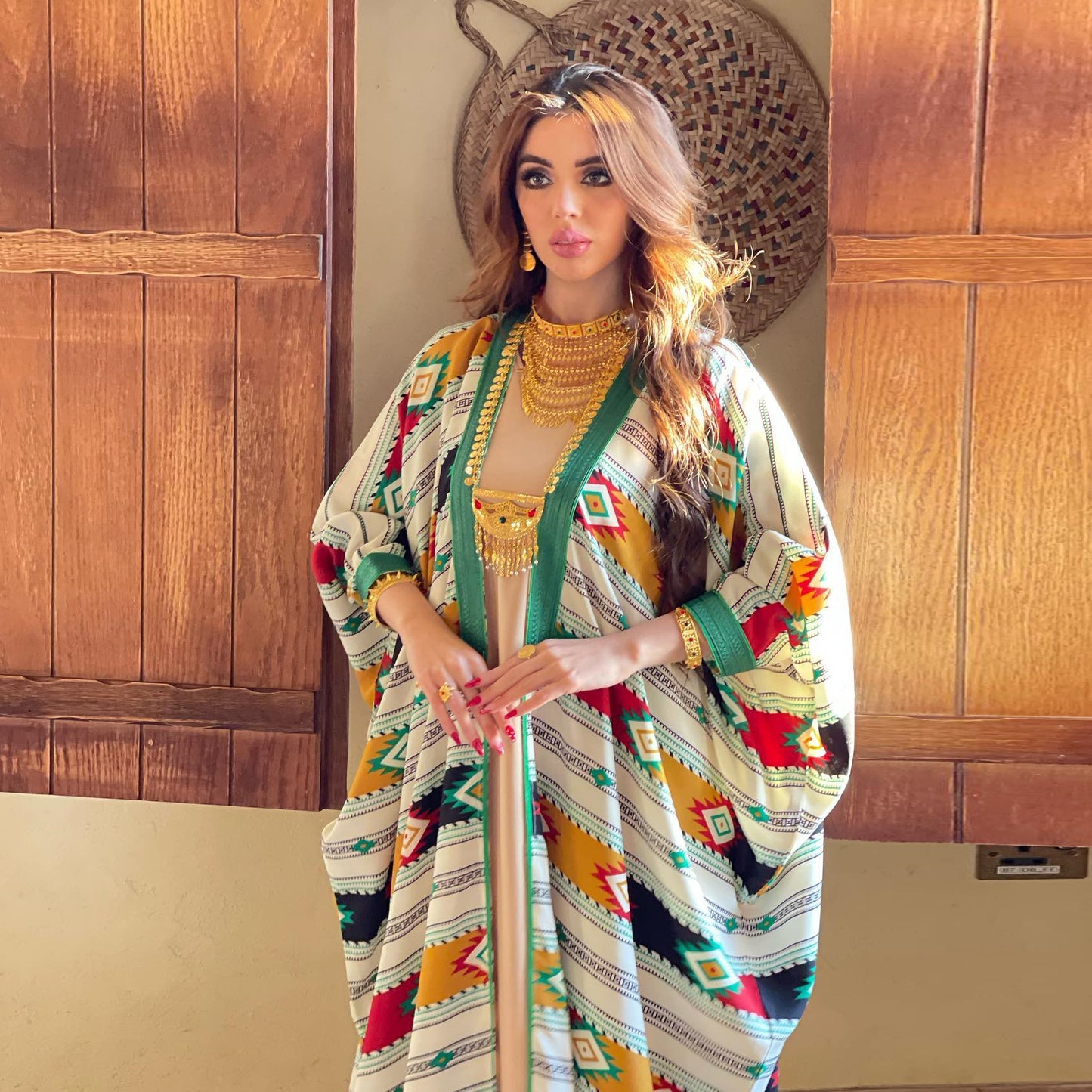 Striped Bat Sleeve Vest Jacket Dress Two Piece Sets