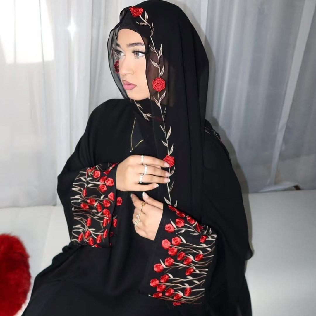 Embroidered Cardigan Abaya with Floral Sleeve Detail