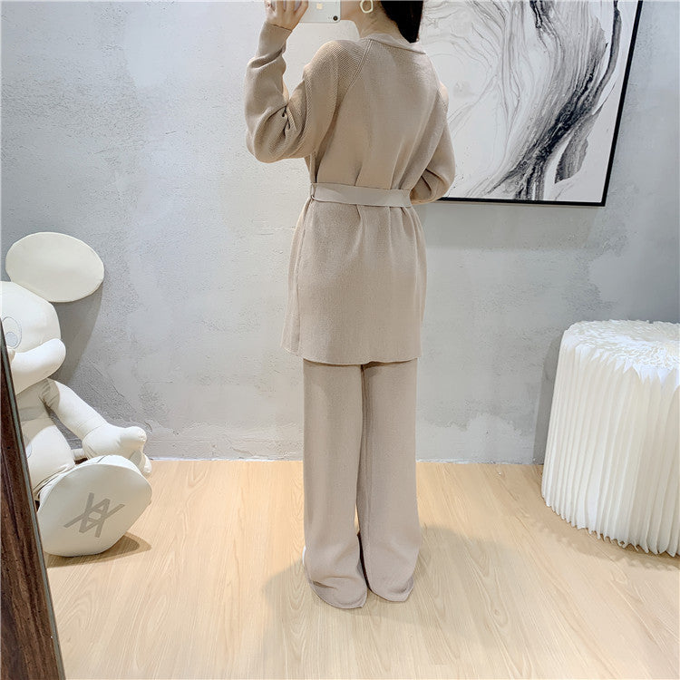 Women's Wide-Leg Pants Knitted Cardigan Two-Piece Set