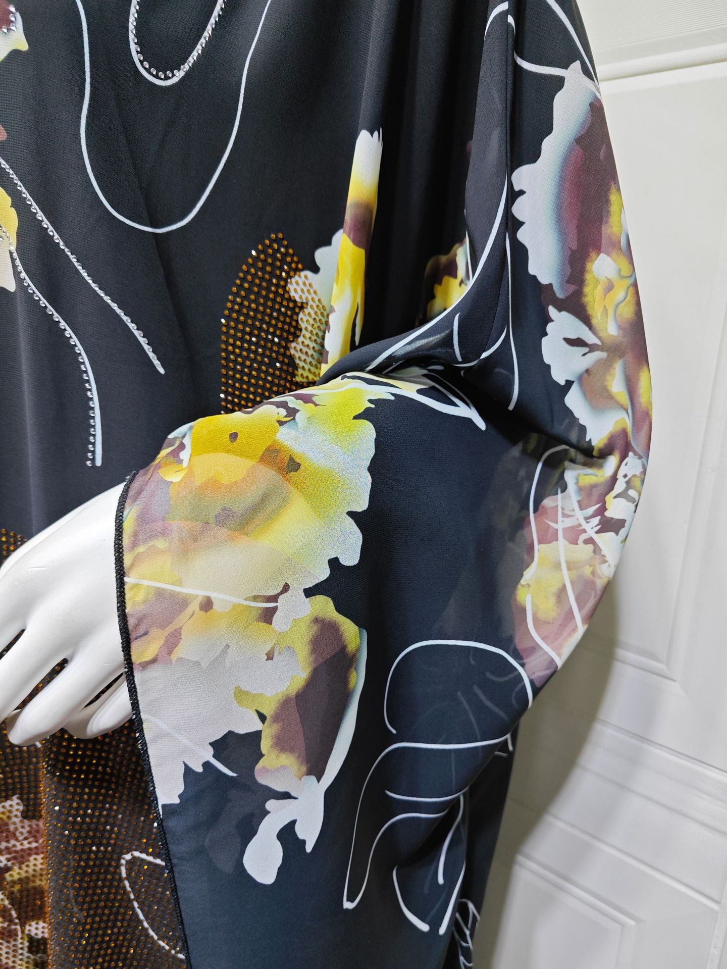 Printed Large-flowered Hot Diamond Chiffon Dress