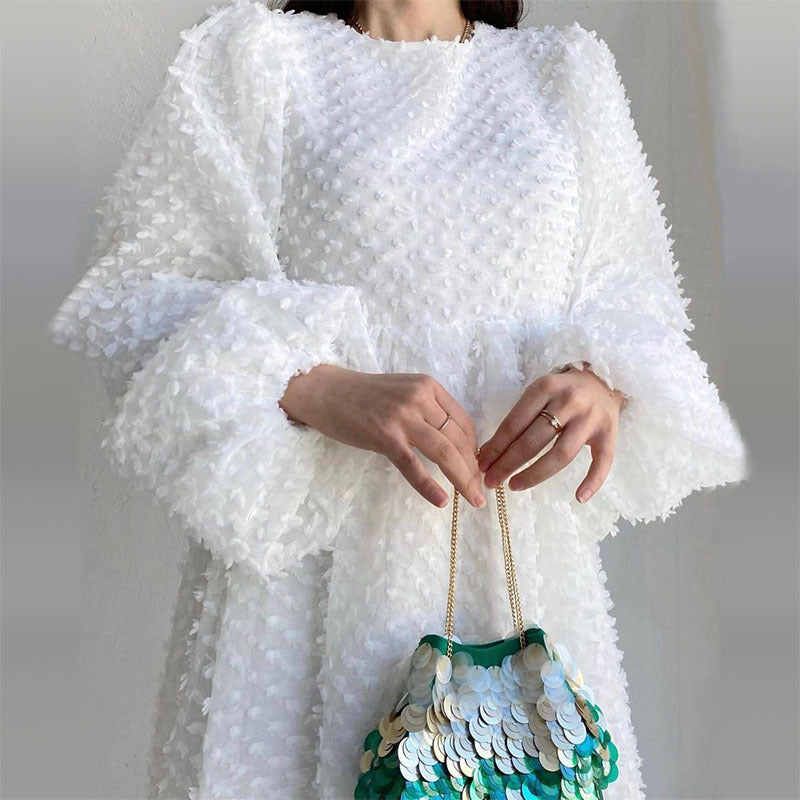 Women's Round Neck Balloon Sleeve Dress