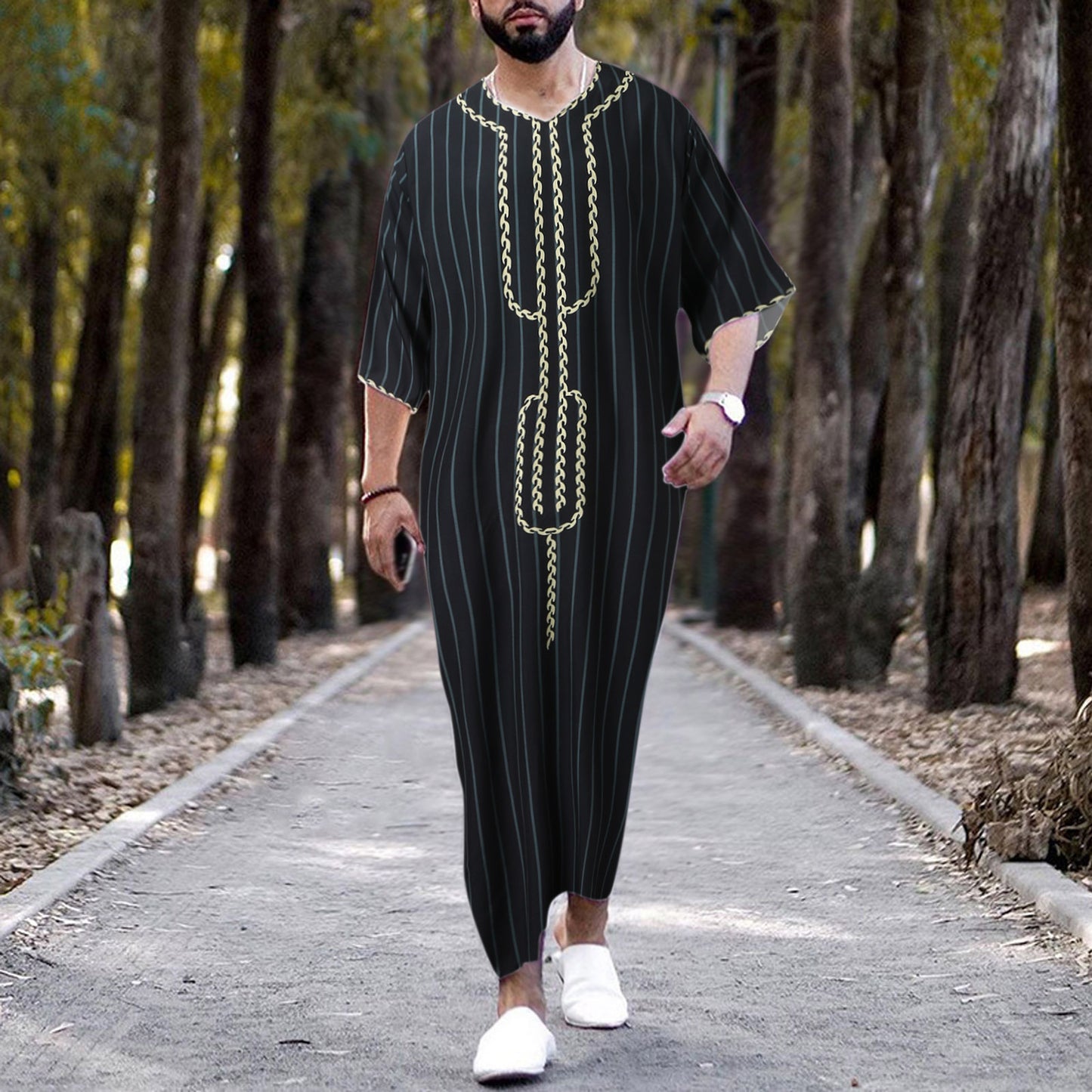 Men's Arabian Ethnic Print Maxi Thobe