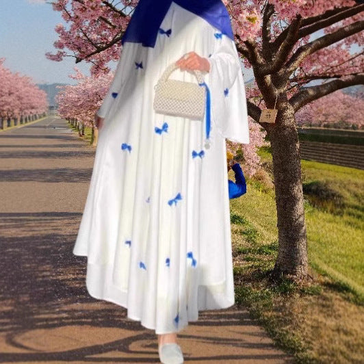 Muslim Women's Loose Flared Sleeve Bow Dress