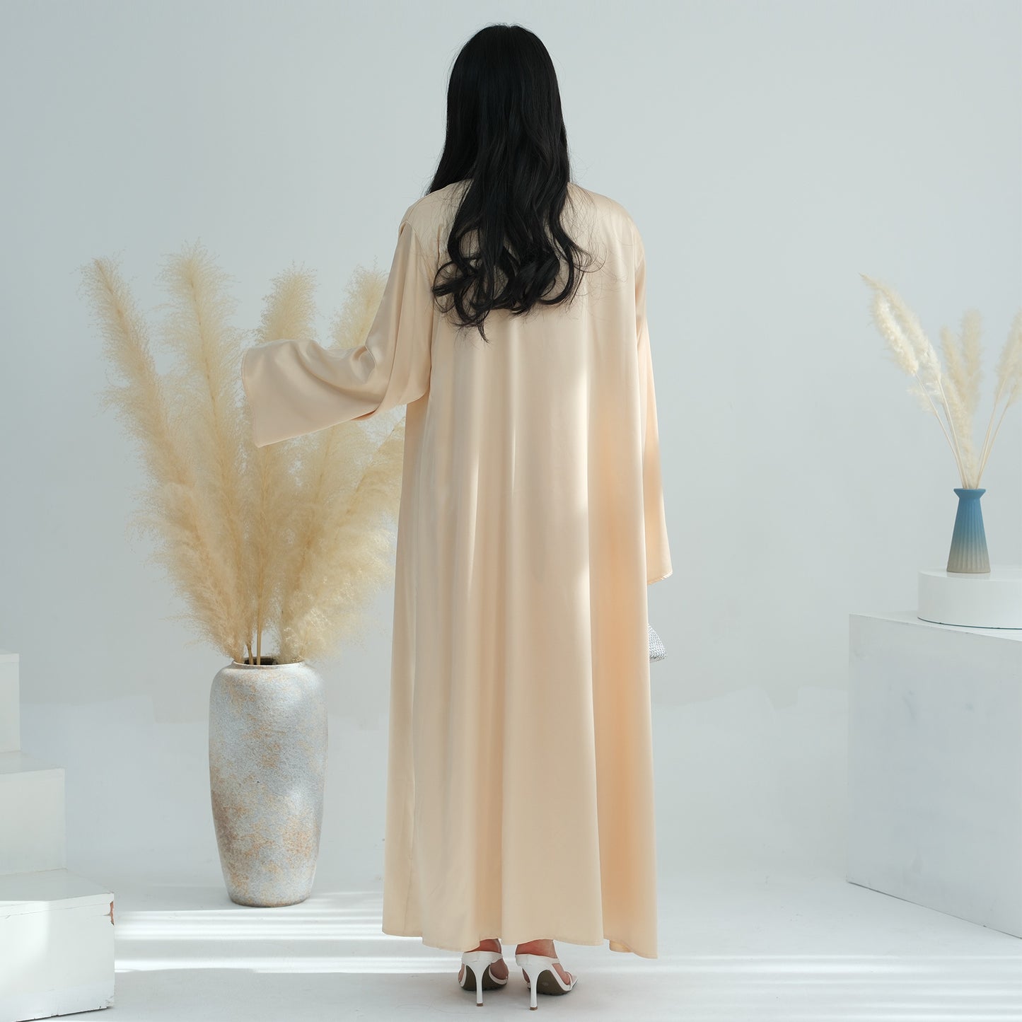 Solid Color Three Piece Abaya Set with Inner Dress and Belt