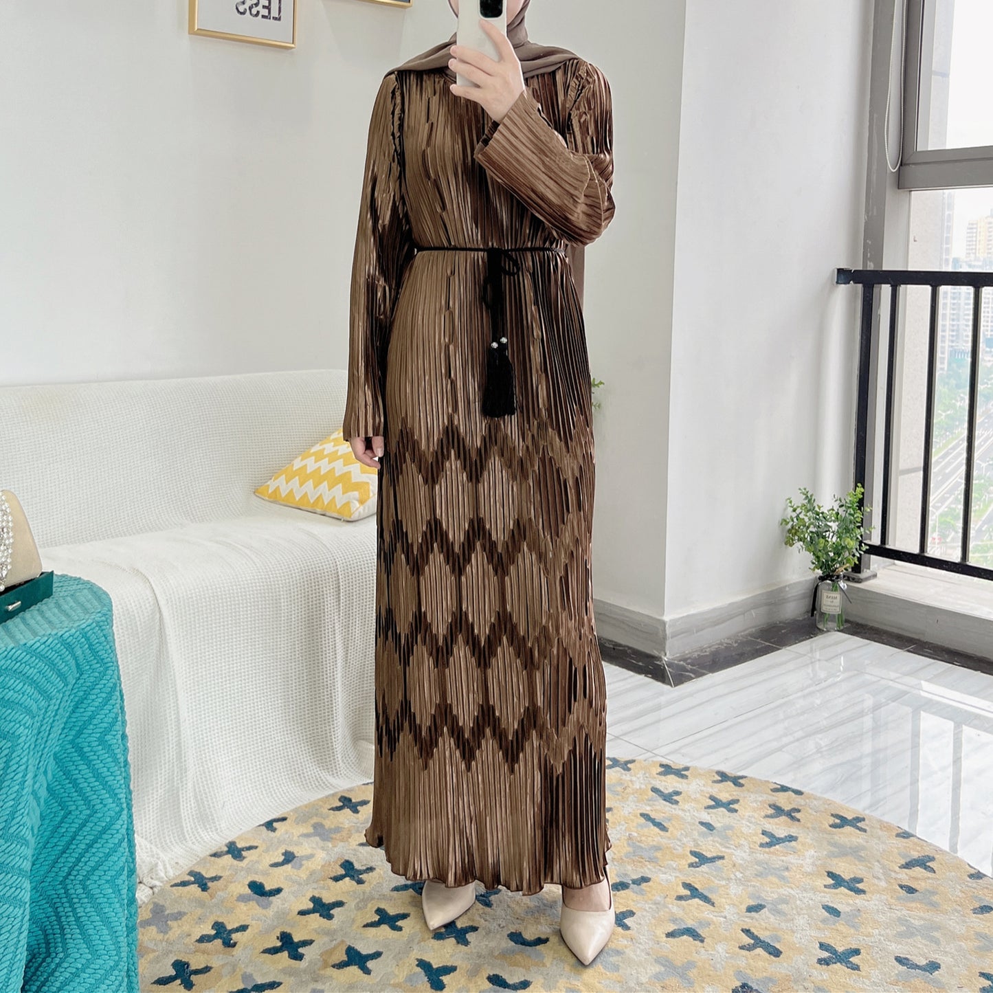 Women's Plain Pleated Casual Dress