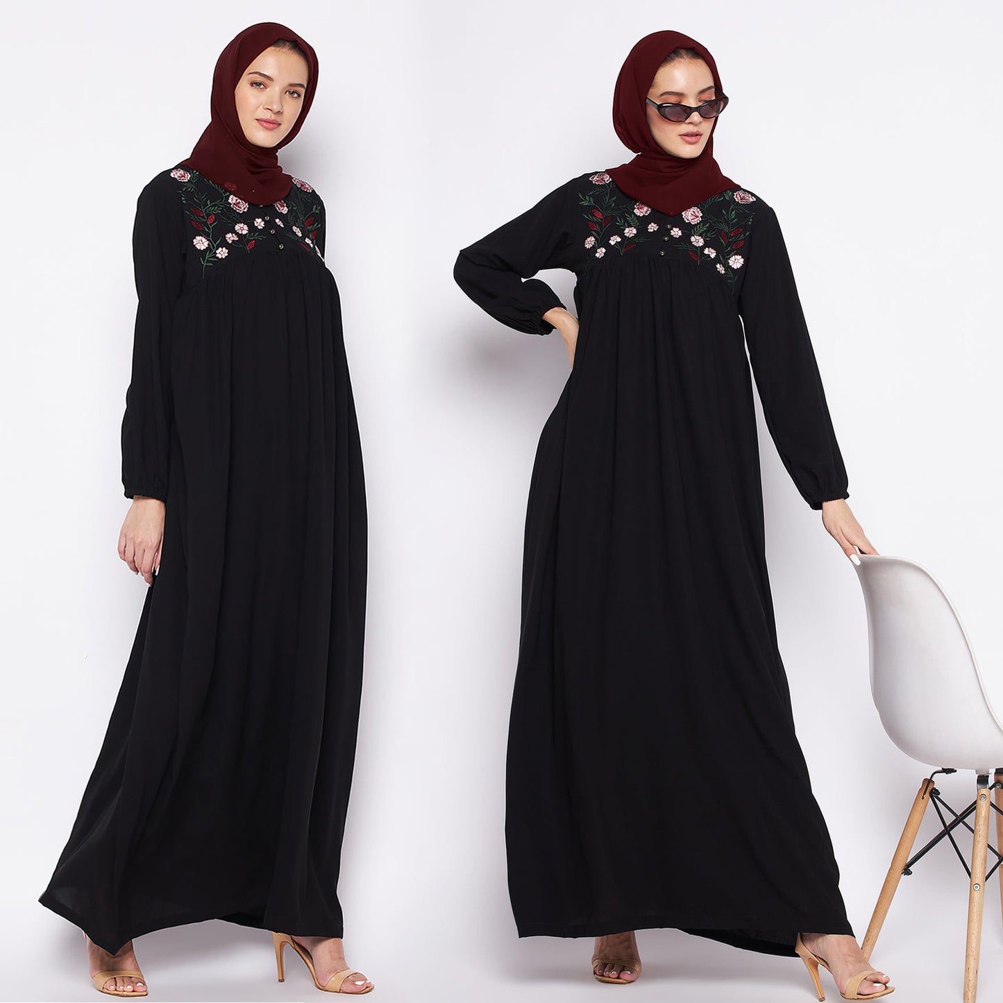 Women's Embroidered Loose Black Dress