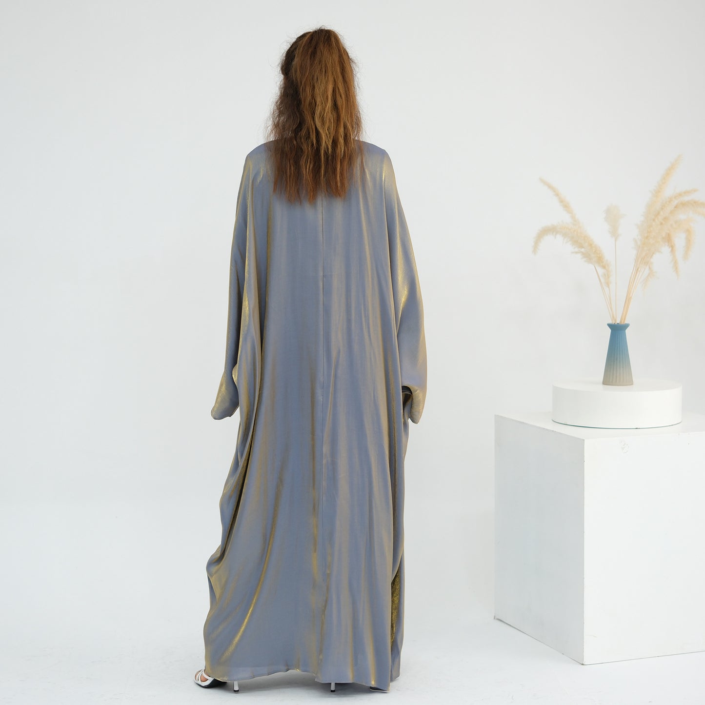 Elegant Solid Color Two Piece Abaya Set with Inner Dress