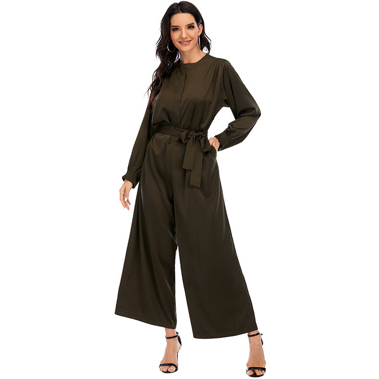 Women's Solid Color Tunic One-piece Wide Leg Pants