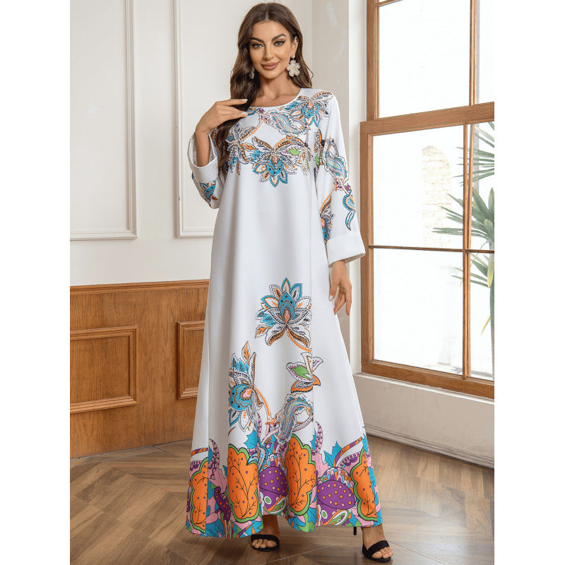 Floral Rhinestone Muslim Evening Kaftan Maxi Dress