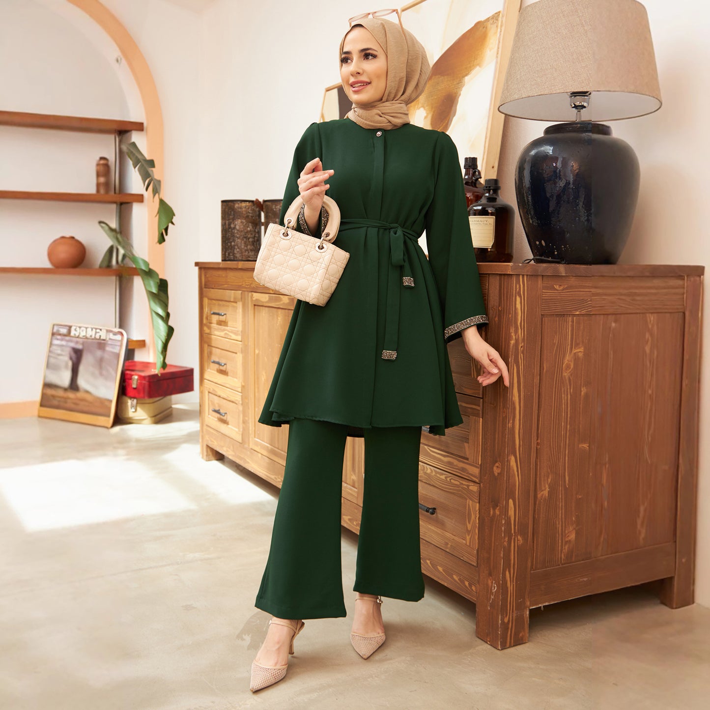 Diamond Loose Top and Flared Trousers Two-piece Set