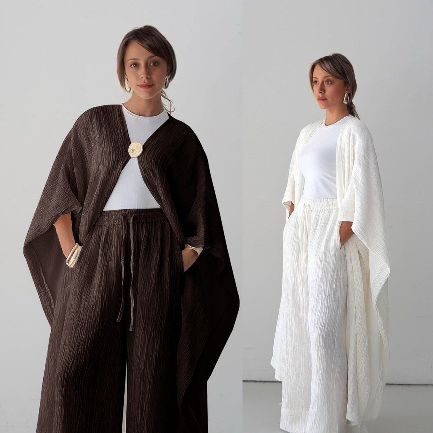 Women's Buttoned Cardigan and Pants Two-piece Set