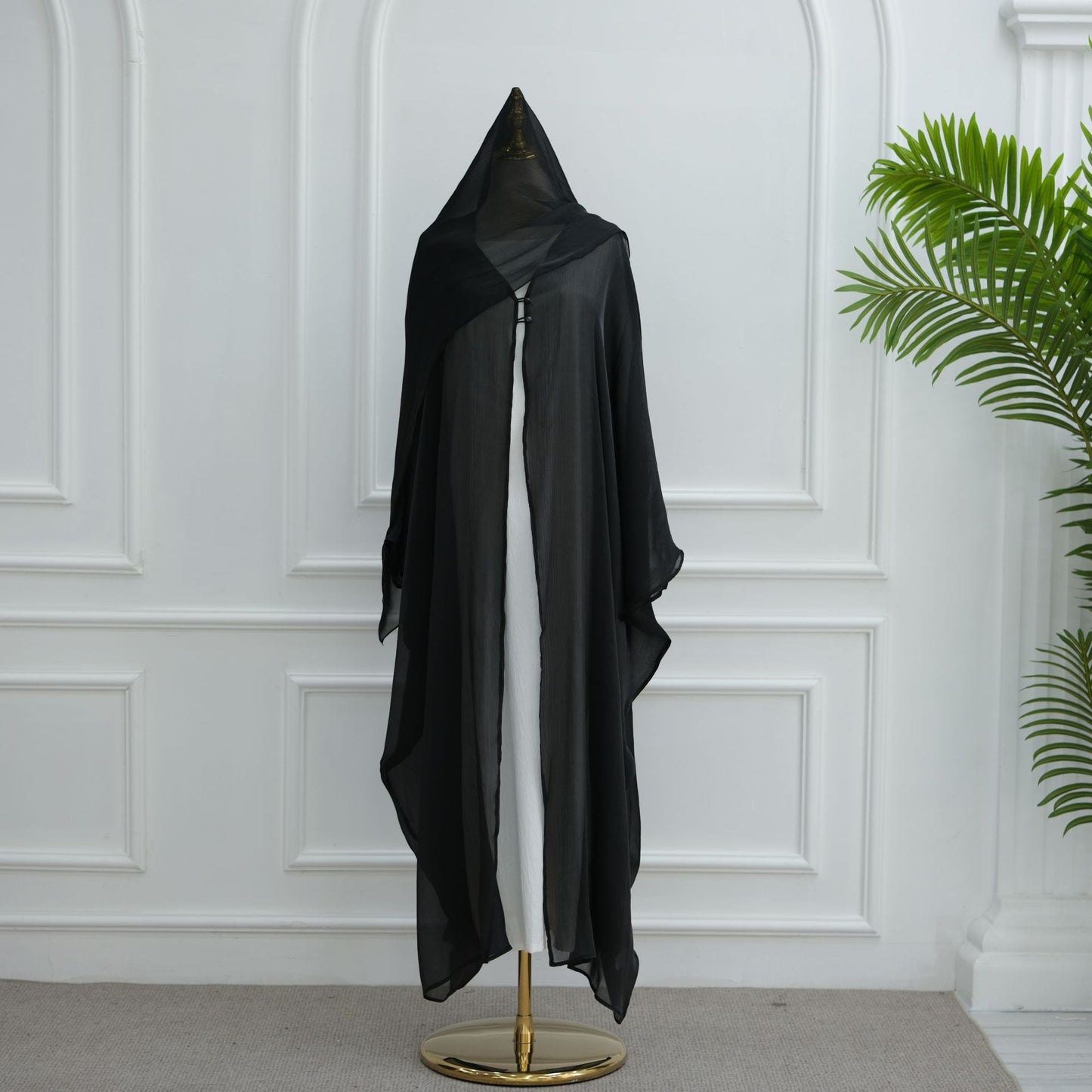 Modest Solid Color Crepe Elegant Cardigan Robe