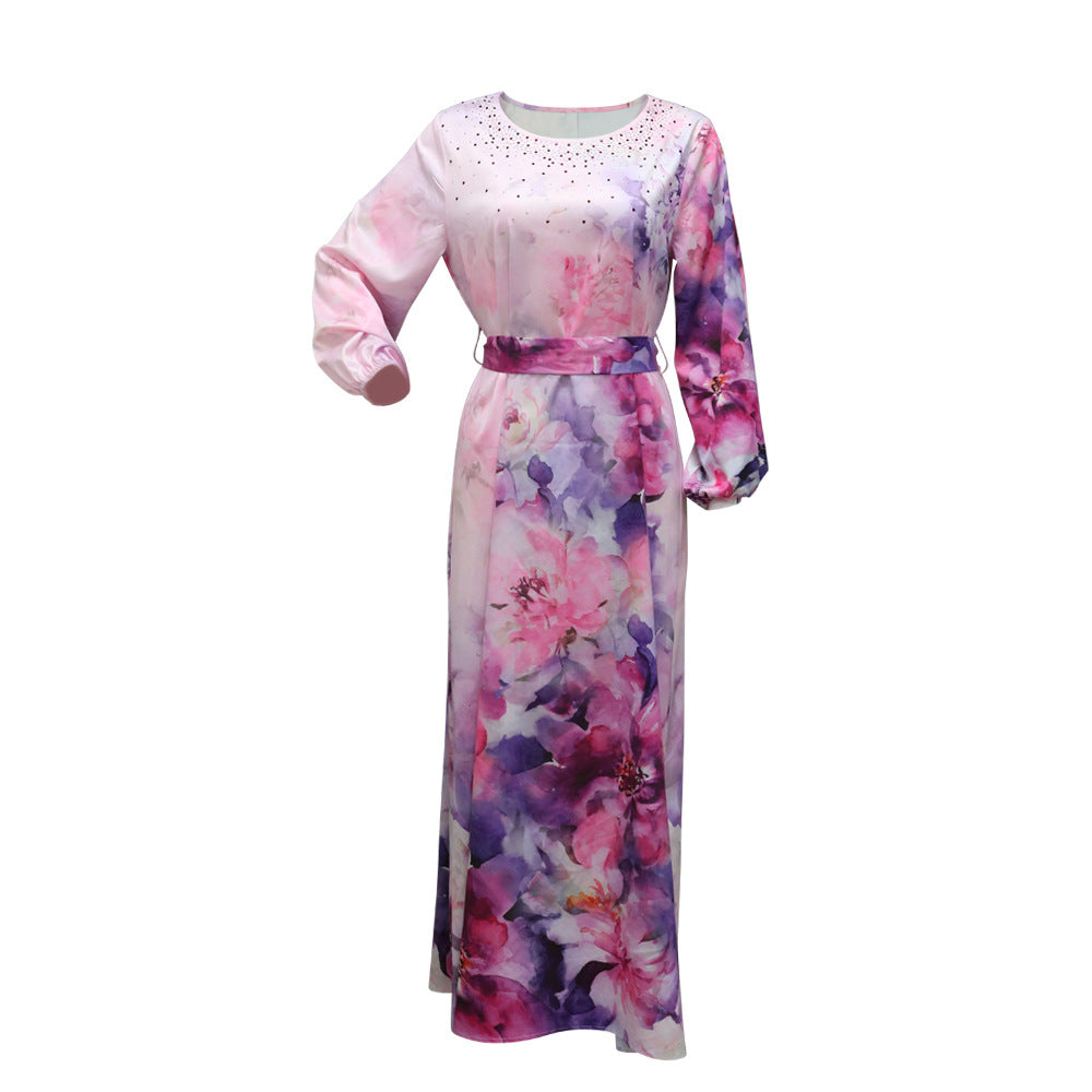 Women's Printed Casual Color Rhinestone Dress