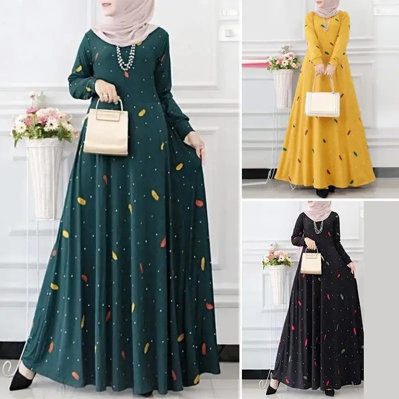 Women's Elegant Foliage Polka Dot Print Oversized Dress