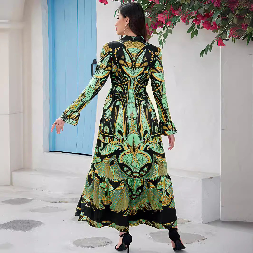 Women's Printed Flared Sleeve Oversized Dress