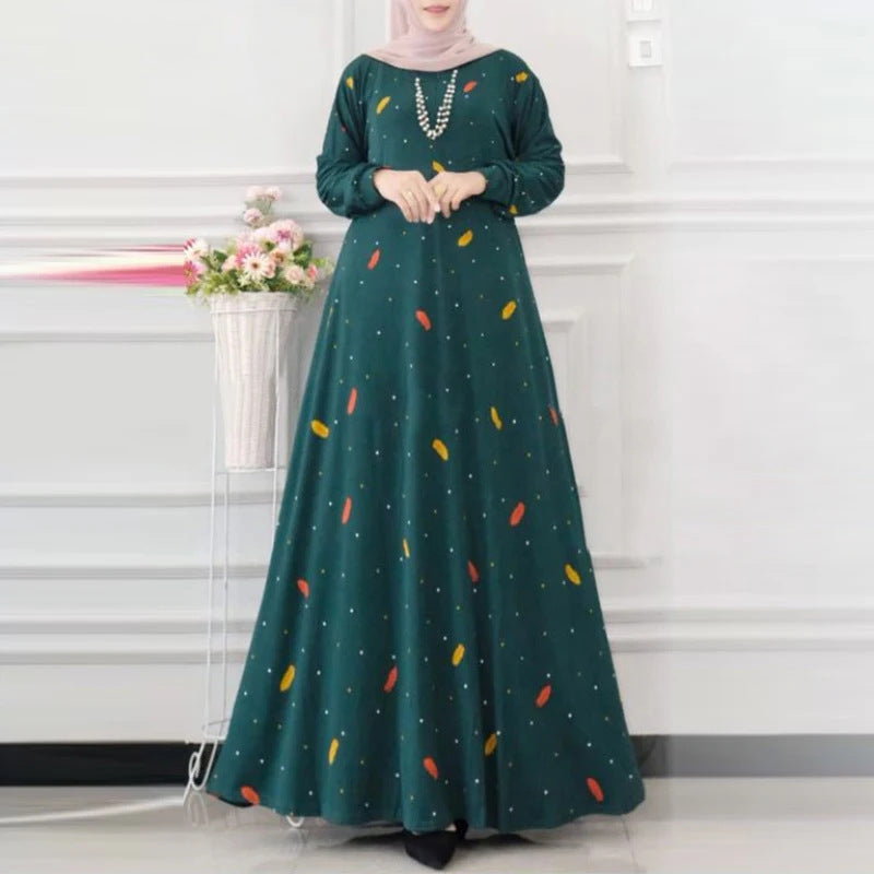Women's Elegant Foliage Polka Dot Print Oversized Dress