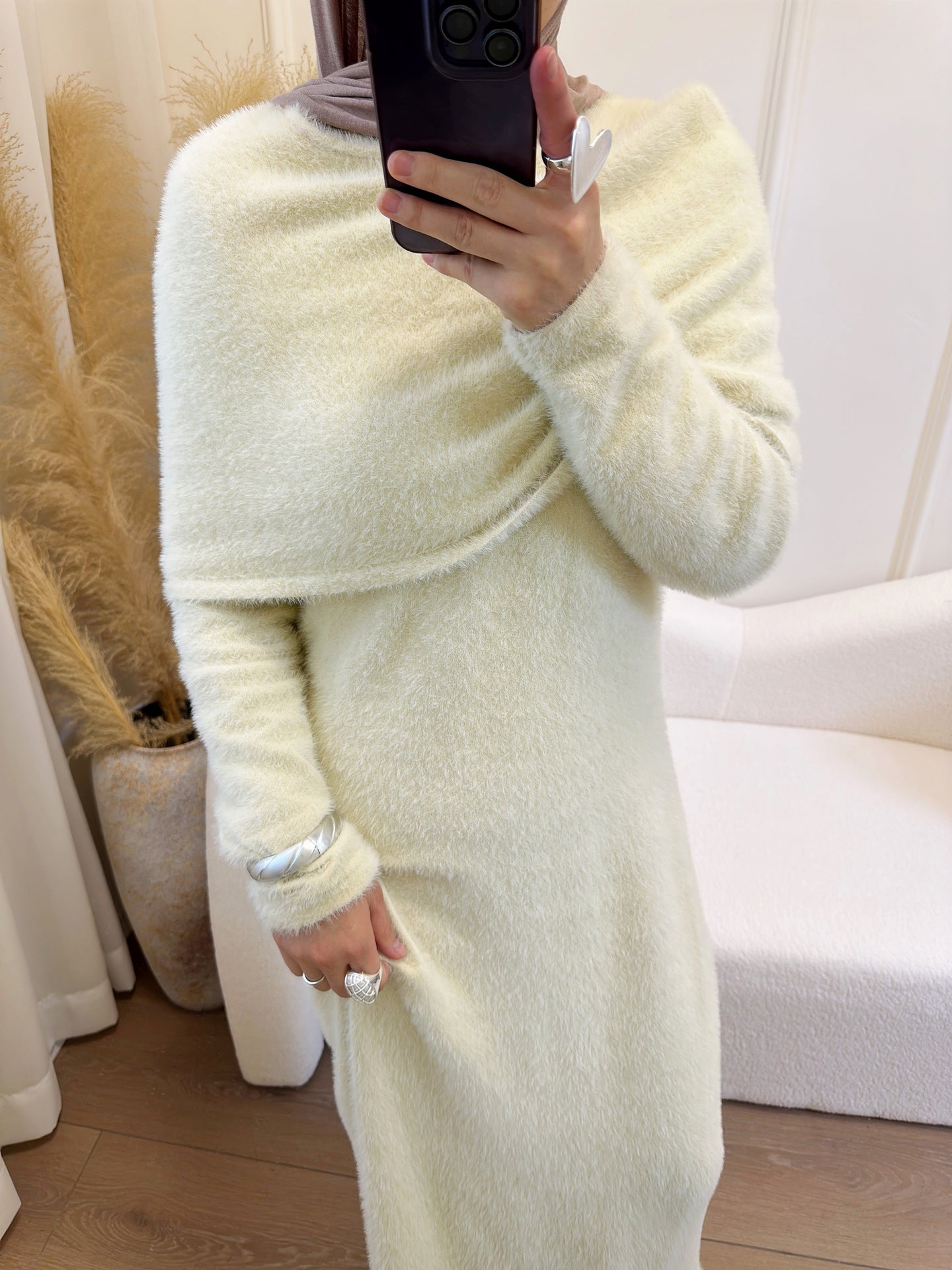Cozy Knit Two Piece Sweater Dress with Shawl Elegant Winter Set