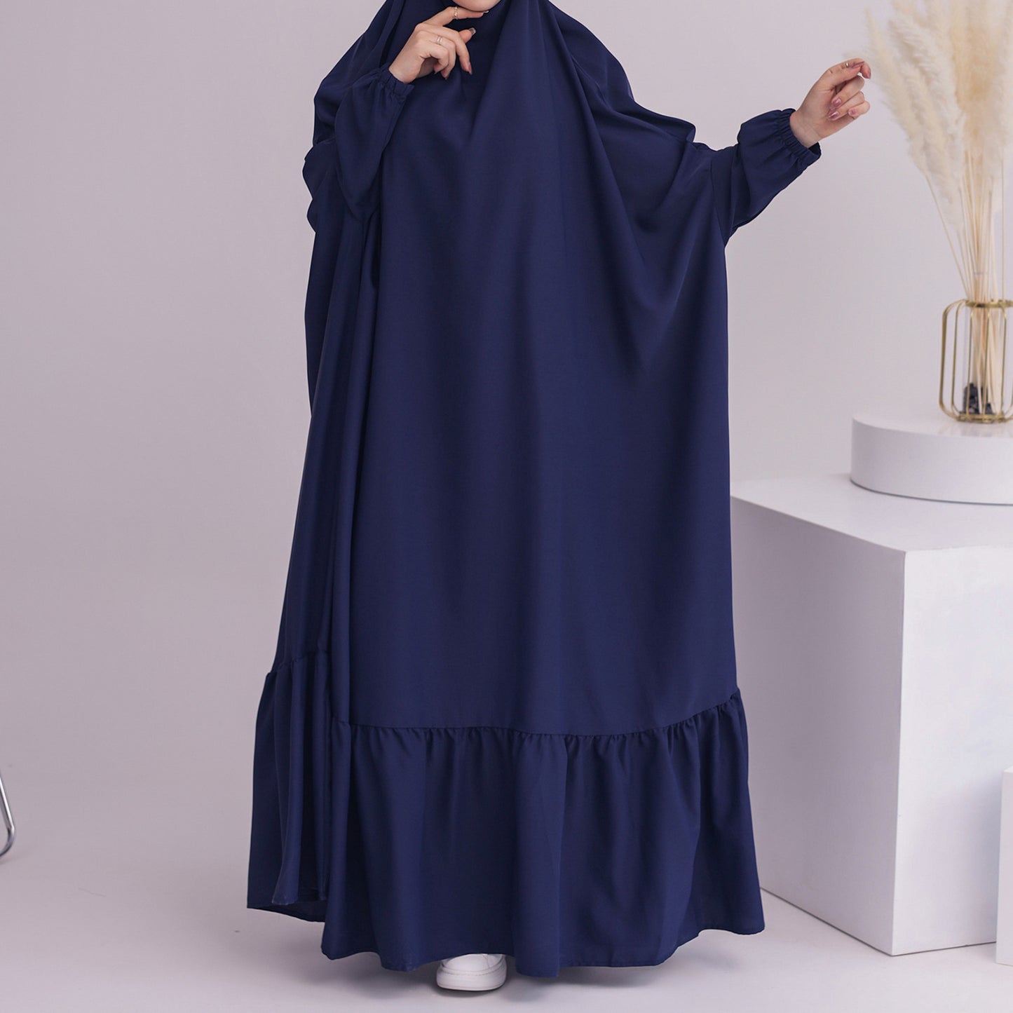 Women's Solid Color Robe Dress Jilbab Include Headscarf