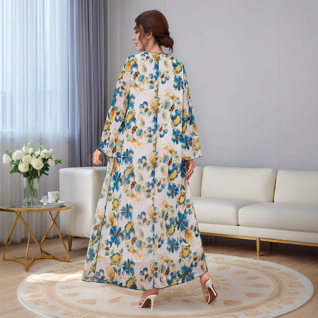 Women's Beaded Chiffon Print Dress