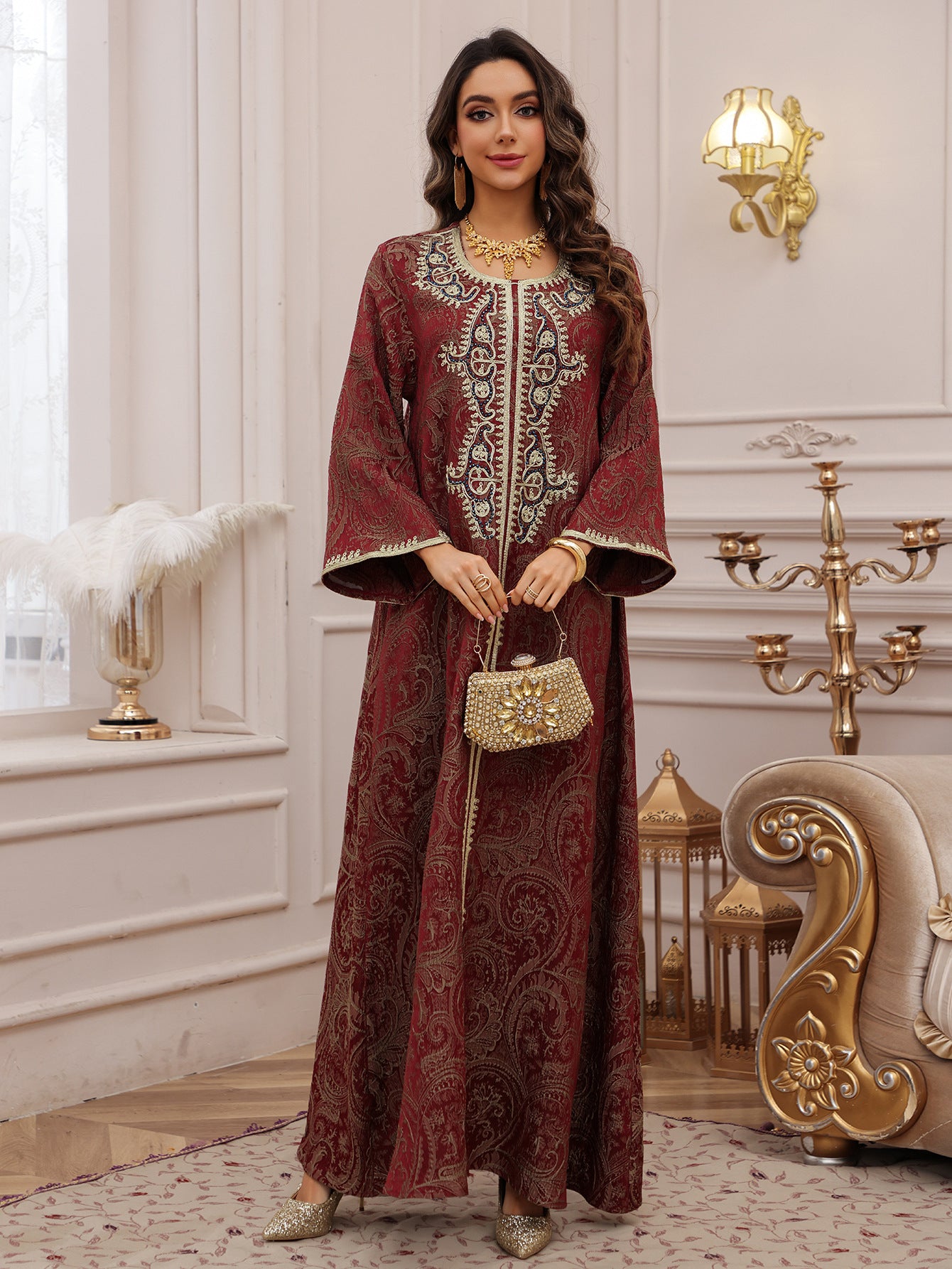 Women's Jacquard Embroidered Evening Dress