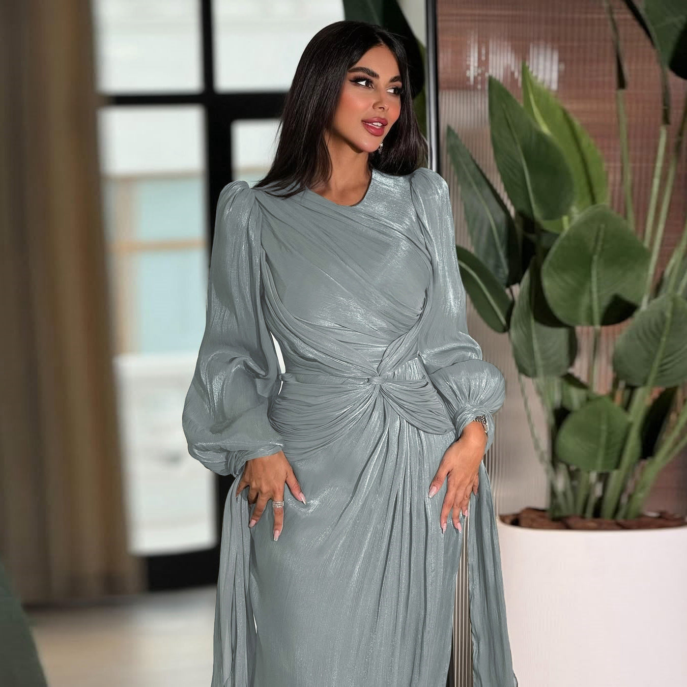 Women's Shiny Cinched Waist Dress