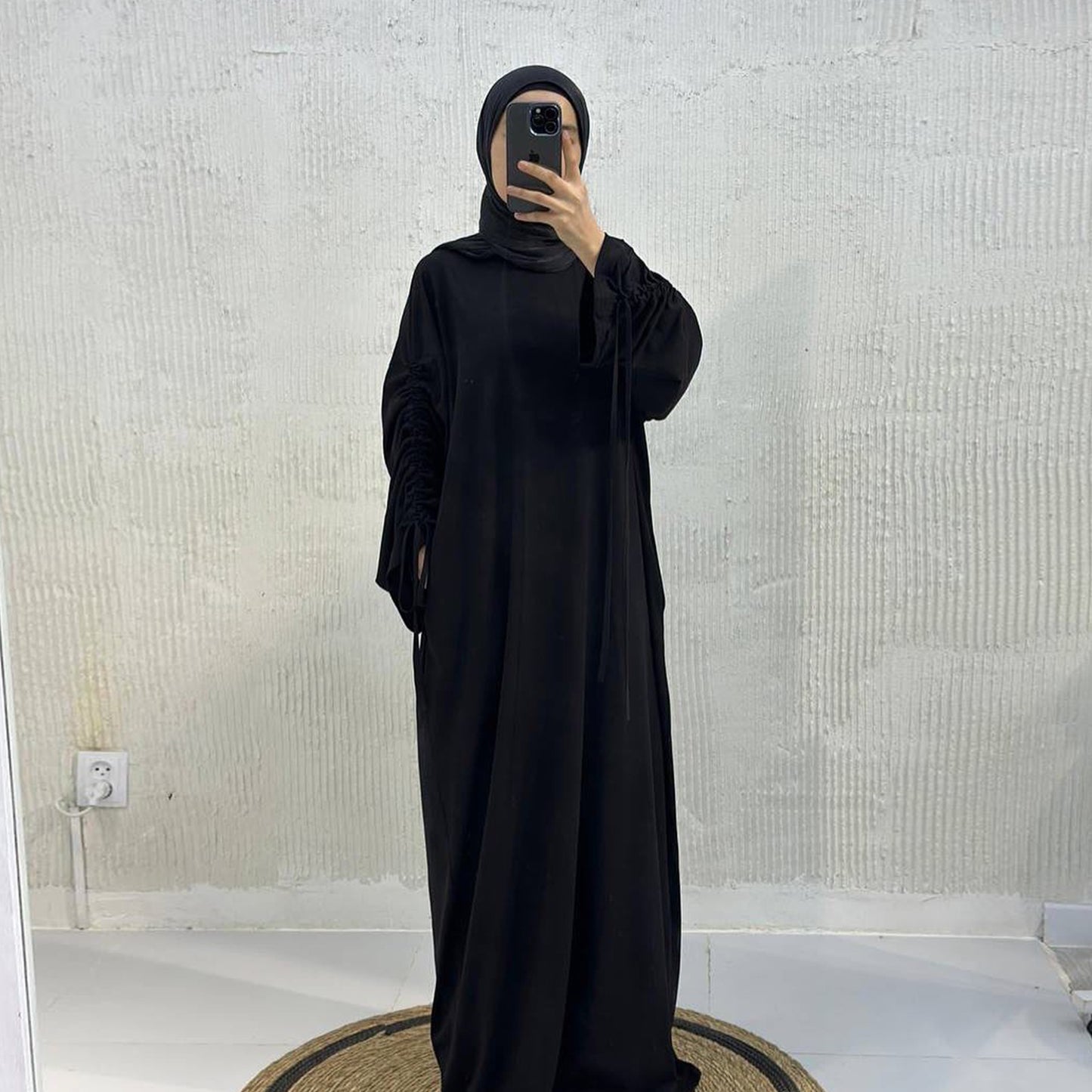 Cuff Drawstring Middle East Modest Maxi Robe Abaya