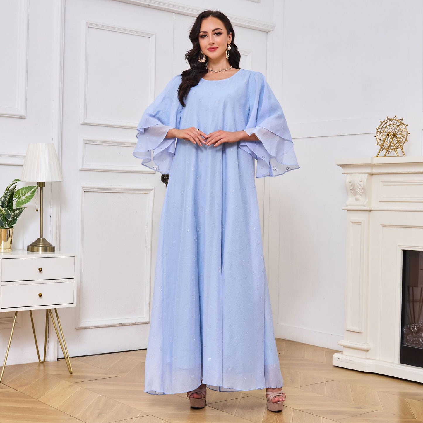 Rhinestone Double Layer Short Sleeve Loose Dress