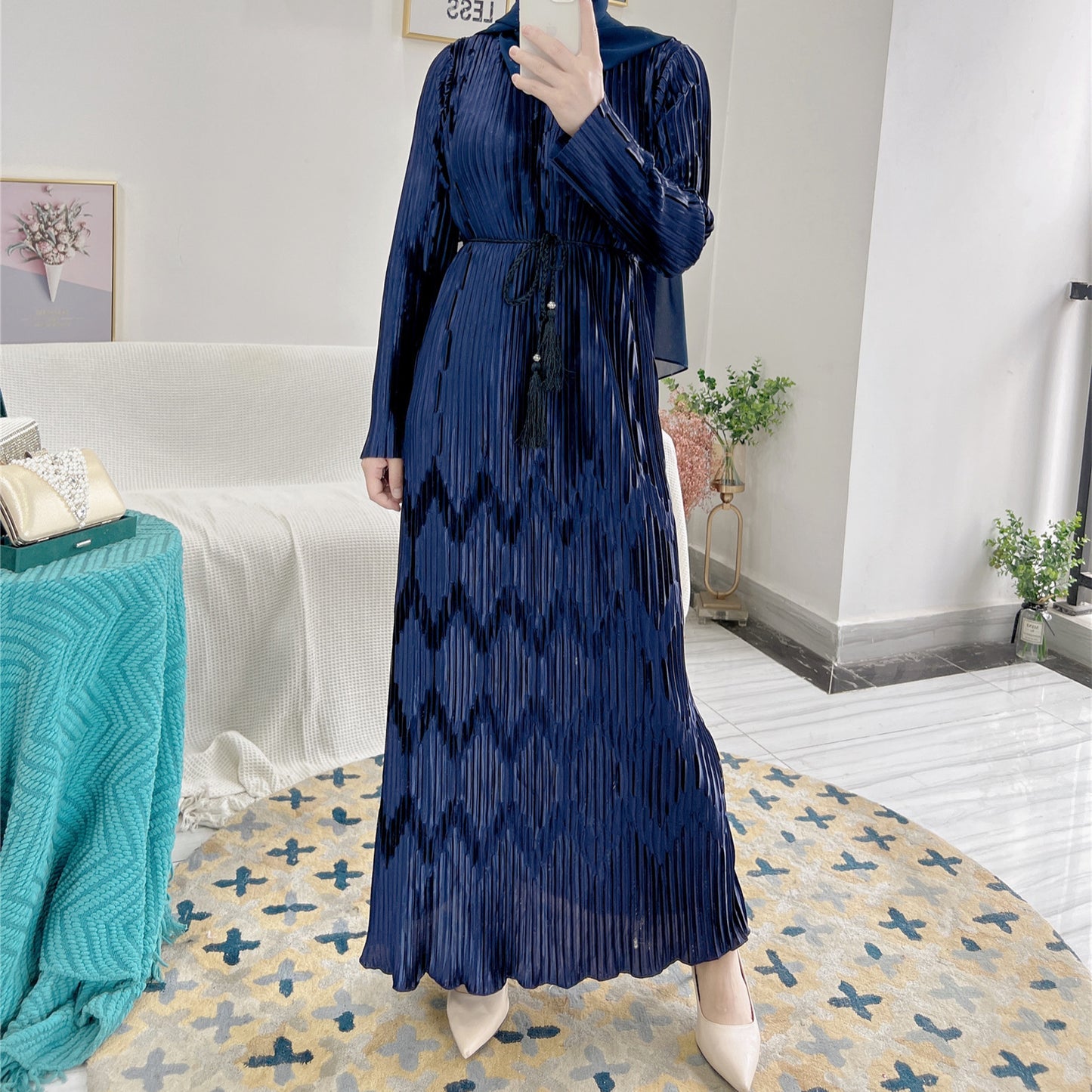 Women's Plain Pleated Casual Dress