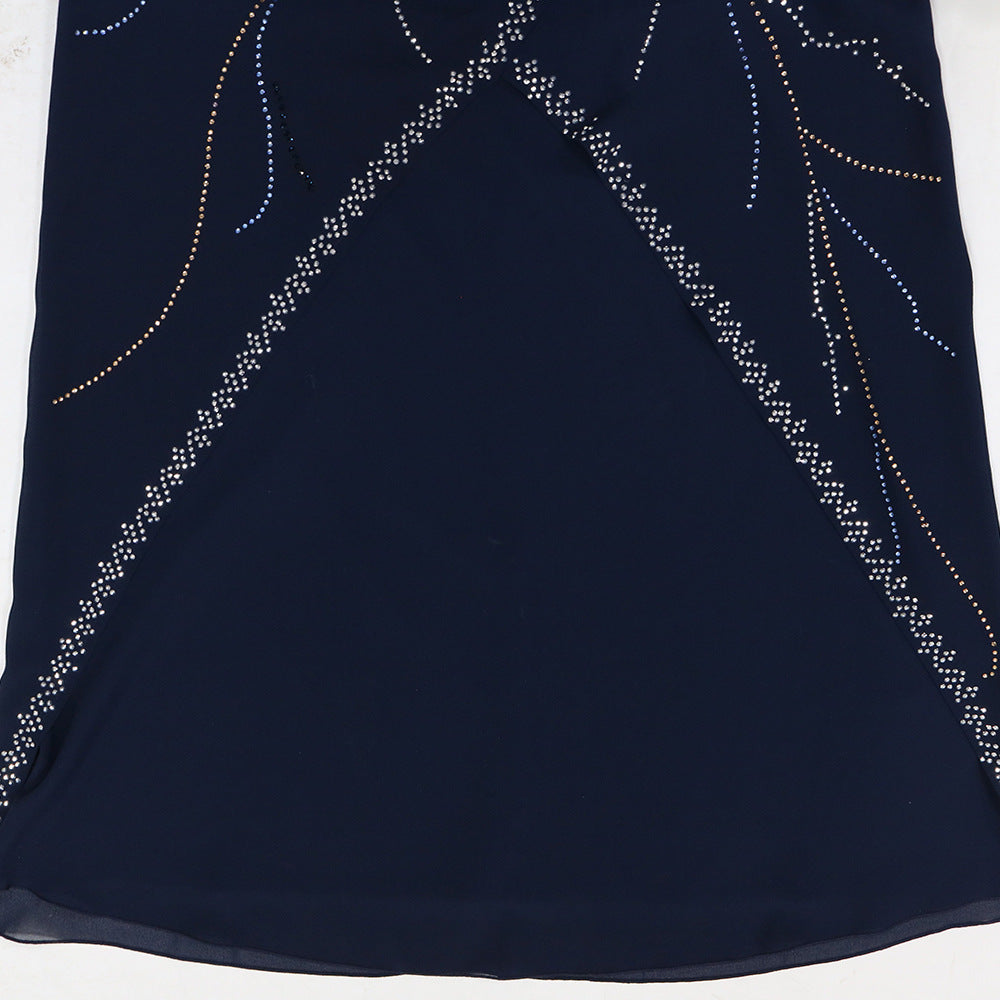 Women's Hot Diamond Chiffon Dress with Belt