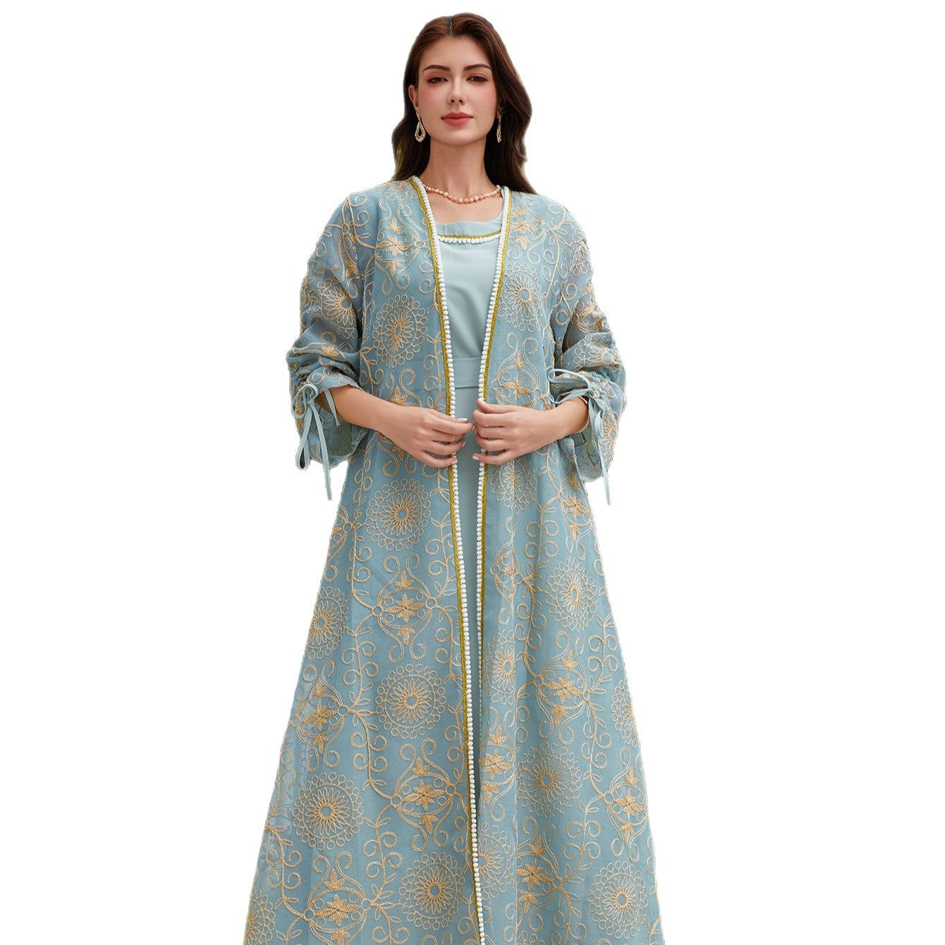 Dubai Muslim Jacquard Two-Piece Maxi Abaya Set