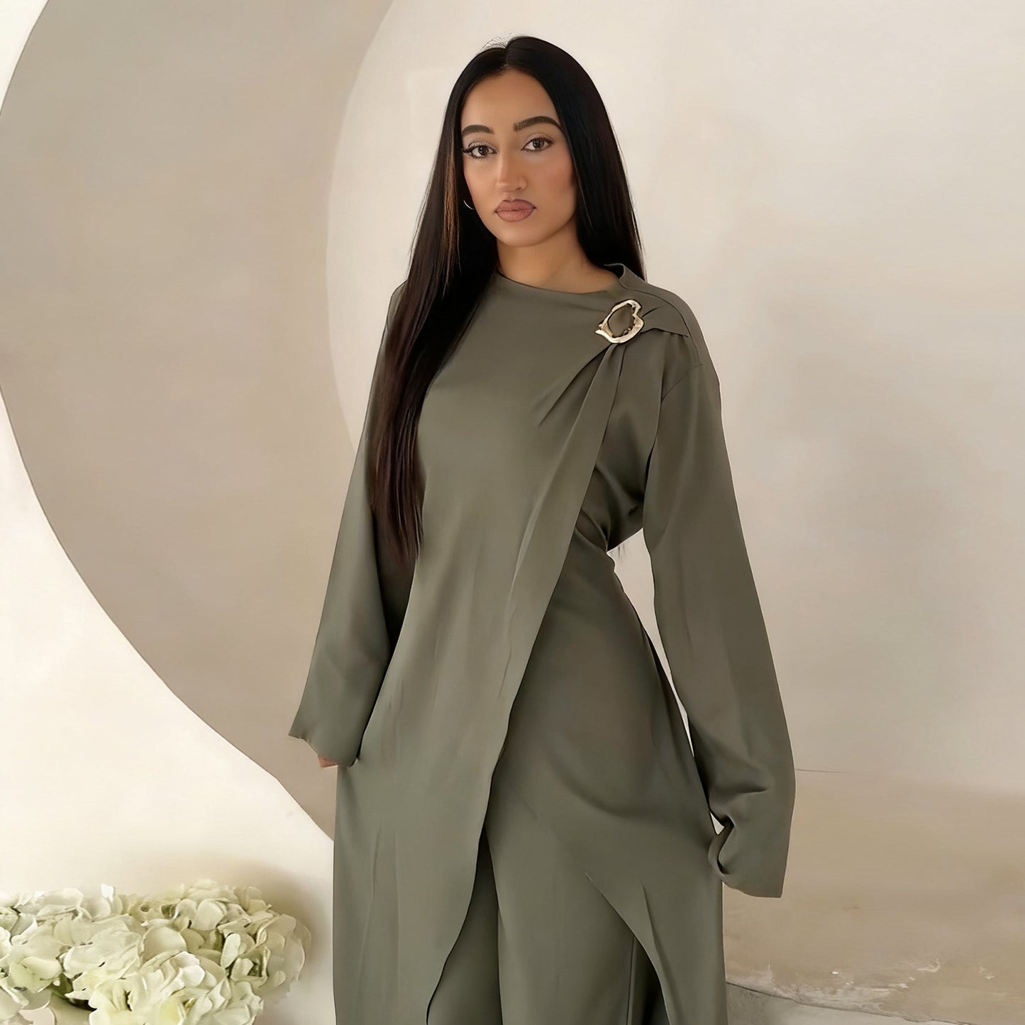 Elegant Two Piece Modest Set Long Top and Pants