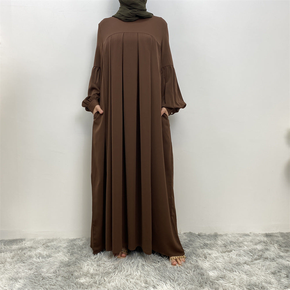 Women's Crewneck Solid Pleated Dress