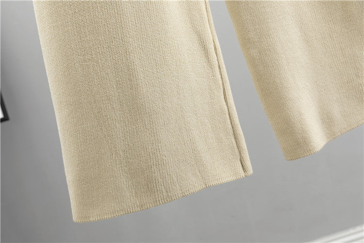 Women's Wide-Leg Pants Knitted Cardigan Two-Piece Set