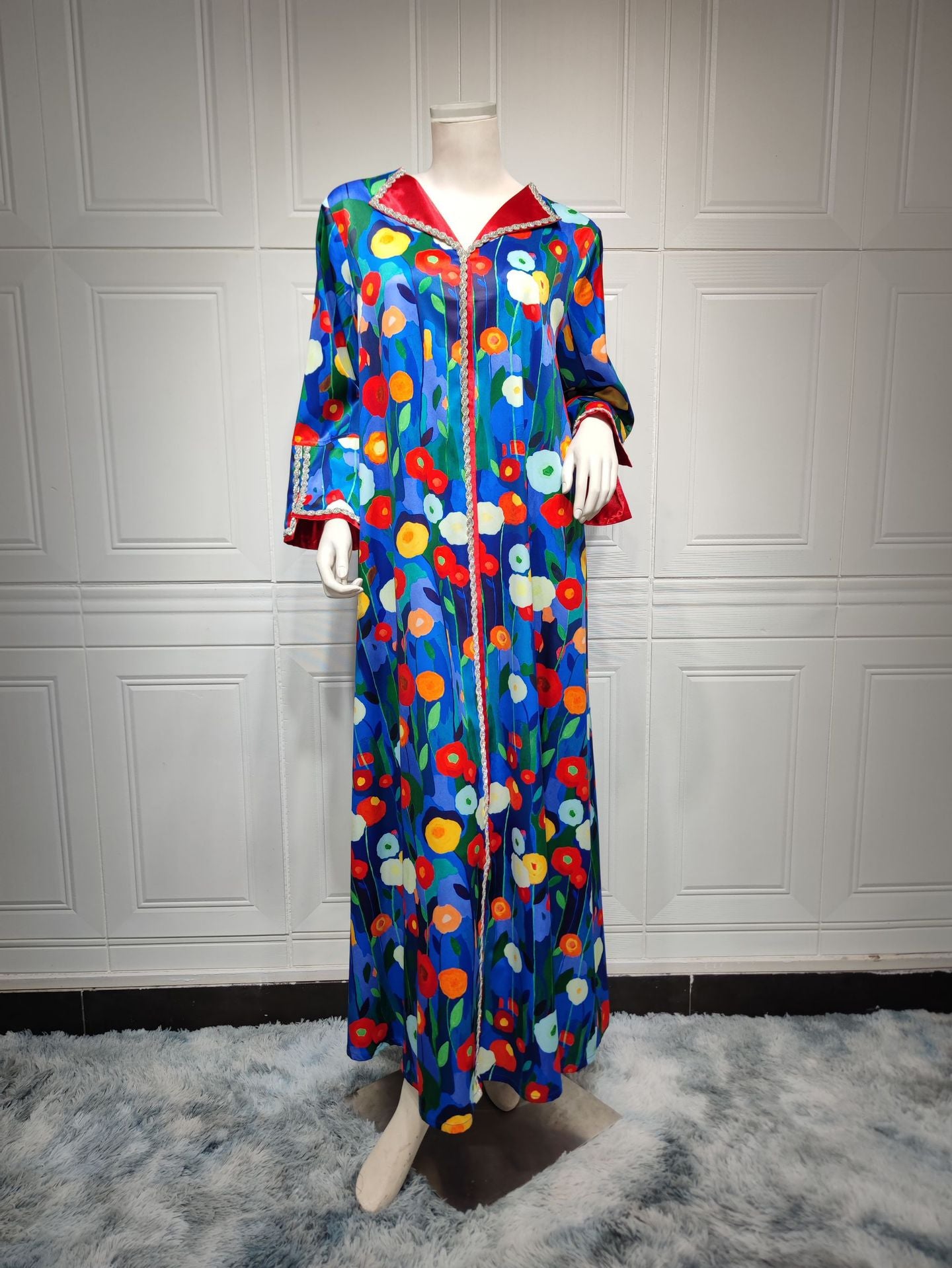 Women's Print Satin-paneled Jalabiya Dress