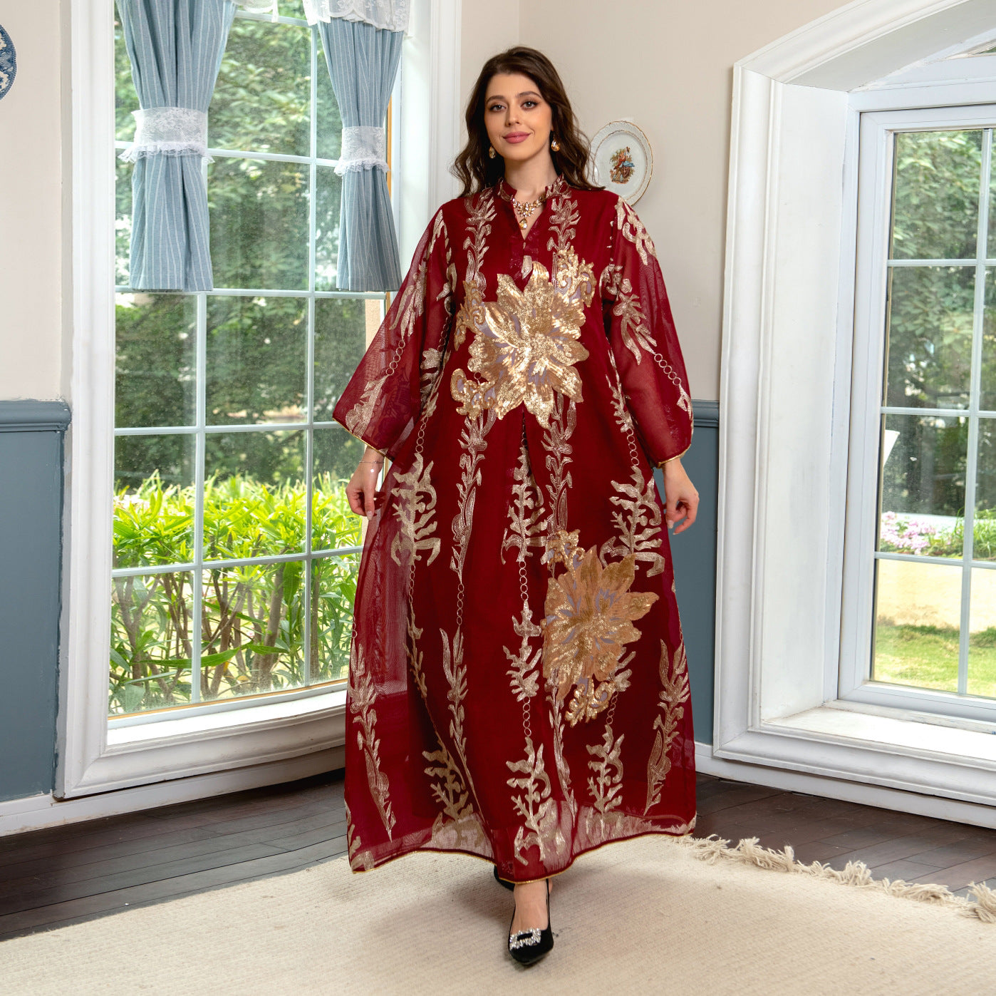 Floral Sequined Luxury Ladies Party Dress