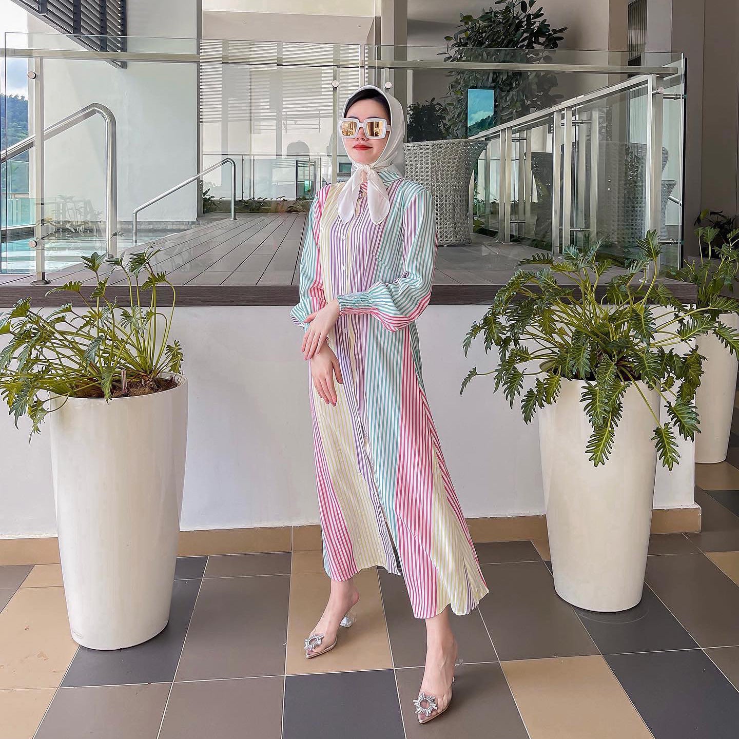 Women's Lapel Striped Shirt Dress