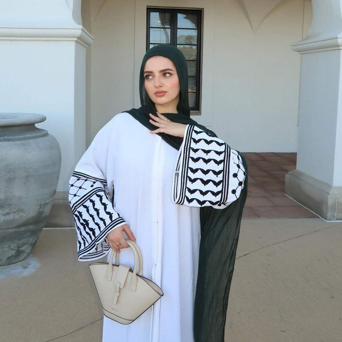 Women's White Abaya Embroidered Robe