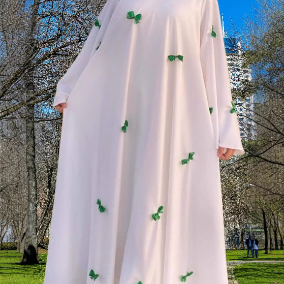 Muslim Women's Loose Flared Sleeve Bow Dress