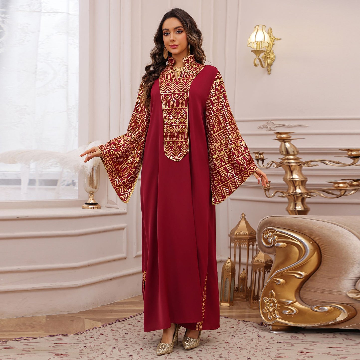 Women's Sequin Embroidered Large-sleeved Dress