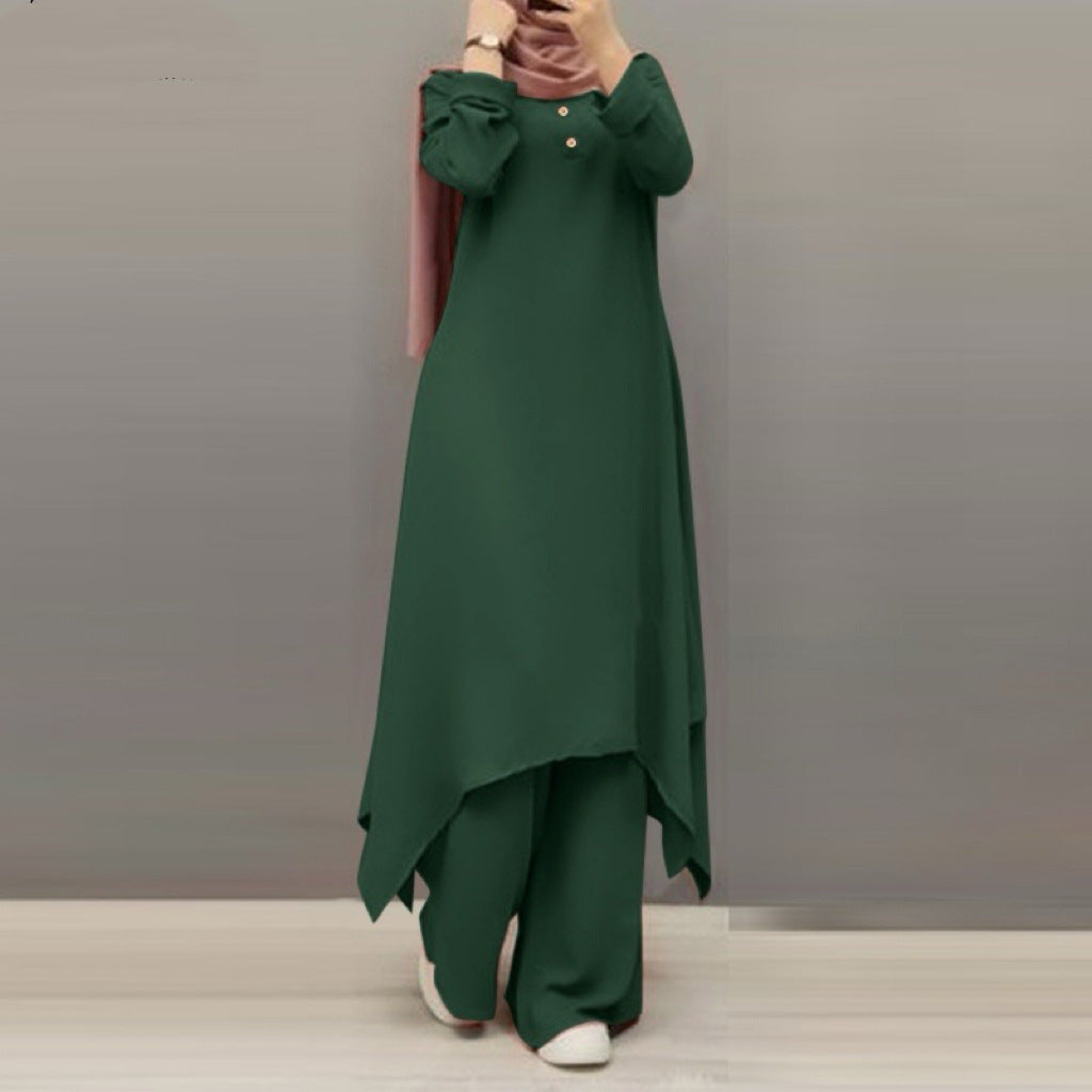 Casual Solid Color Crew Neck Pants Sets