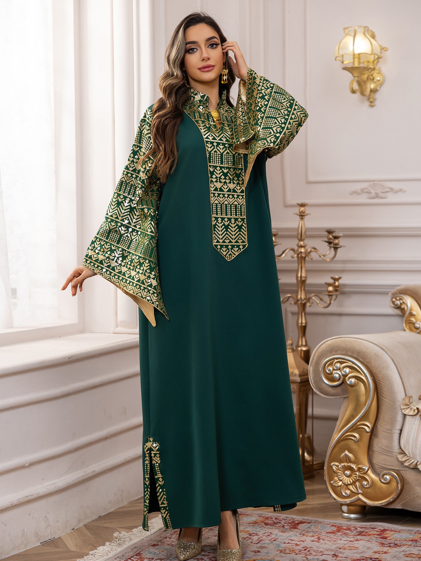Women's Sequin Embroidered Large-sleeved Dress