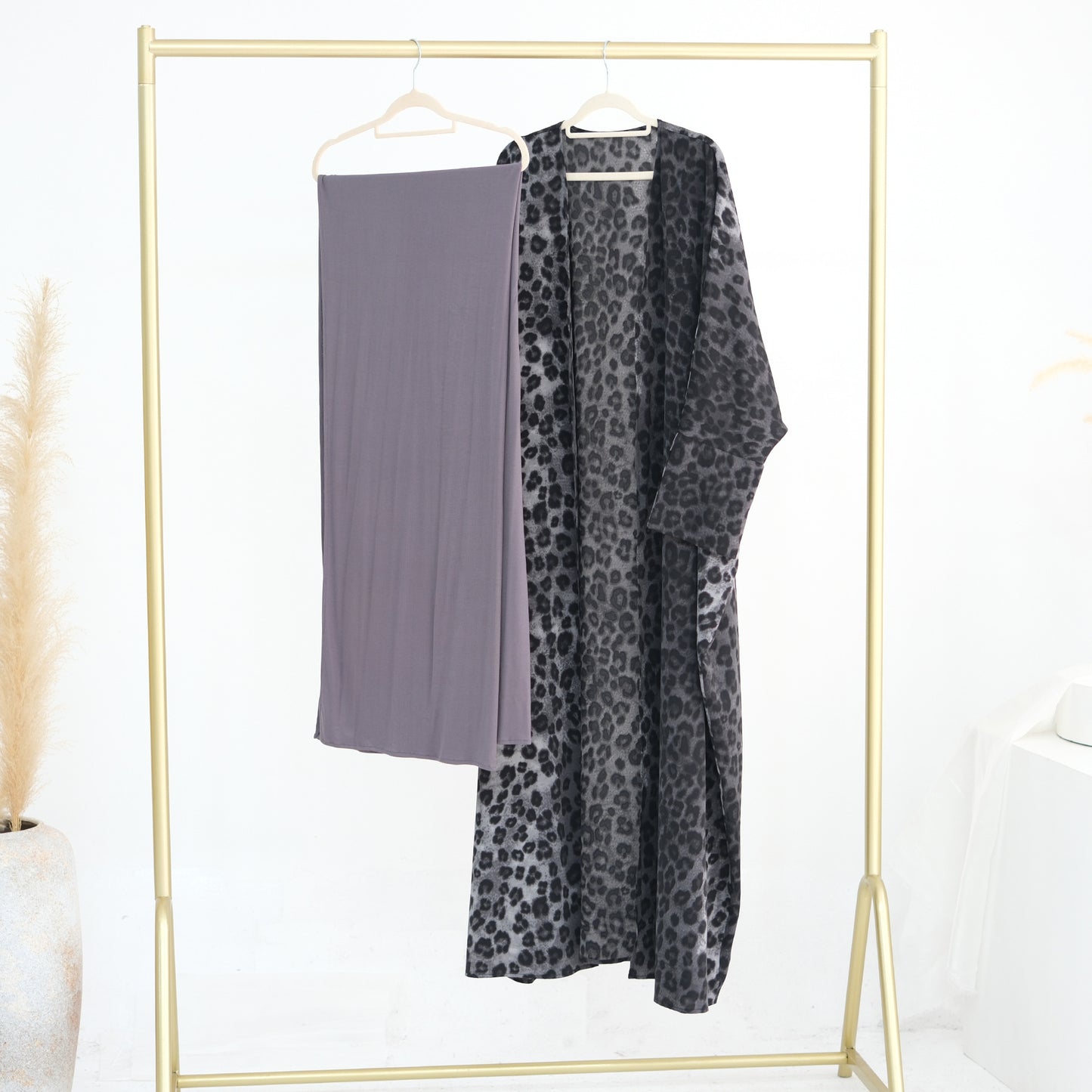 Leopard Abaya Open Front Cardigan in Lightweight Chiffon