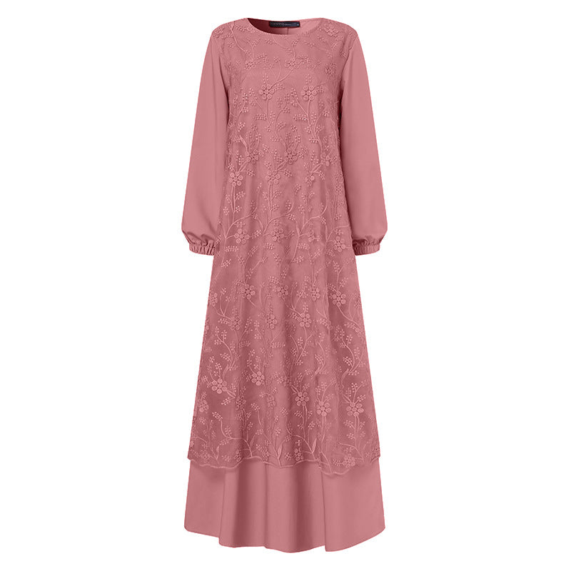 Women's Lace Round Neck A-line Dress