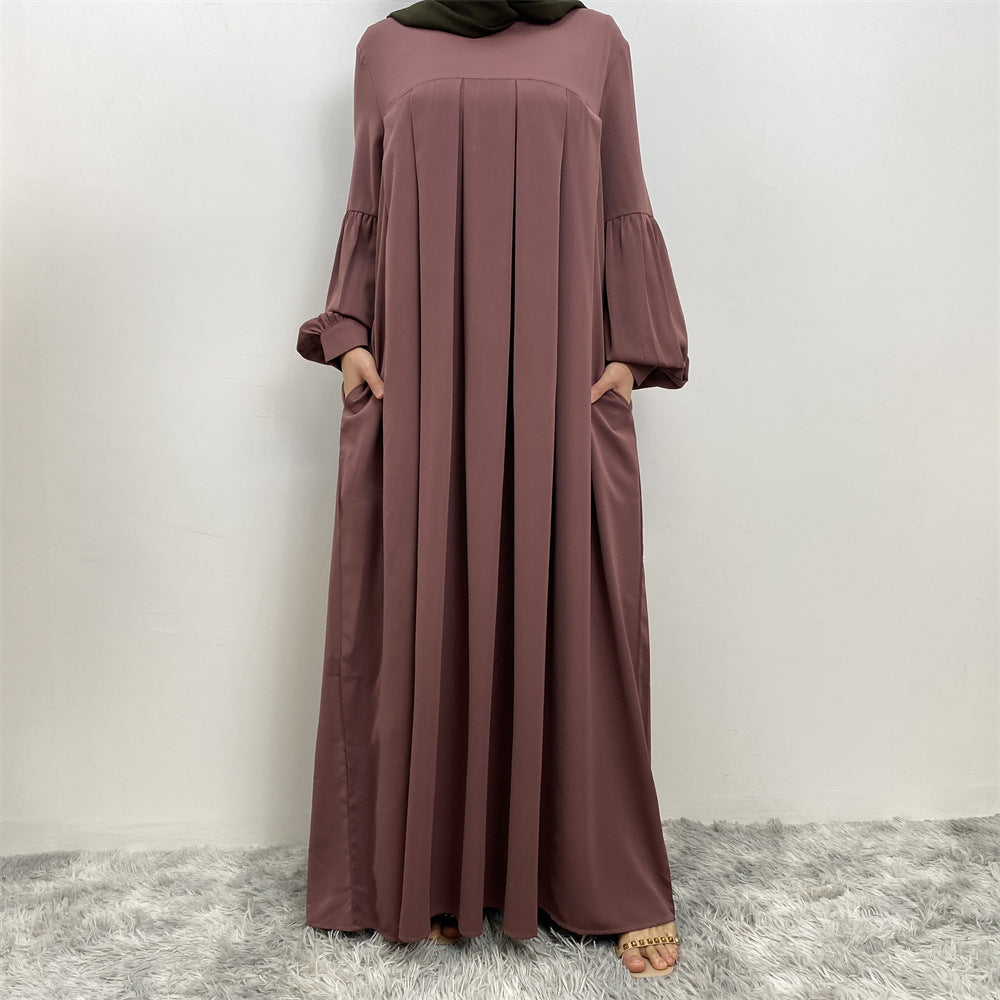 Women's Crewneck Solid Pleated Dress